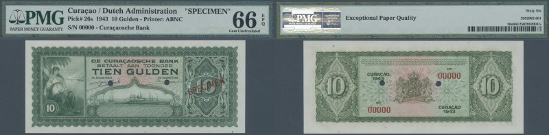 Curacao: 10 Gulden 1943 SPECIMEN, P.26s in perfect condoition, PMG graded 66 Gem...