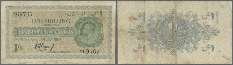 Cyprus: 1 Shilling 1920, P.14, highly rare note and one of the key-notes from Cy...