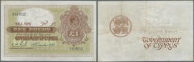Cyprus: 1 Pound 1950 P. 24 used with vertical and horizotal folds, no holes or tears, still strongness in paper, nice colors, condition: F to F+.