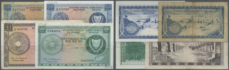 Cyprus: small lot with 4 Banknotes 250 Mil 1966 and 1968, 500 Mil 1966 and 1 Pou...