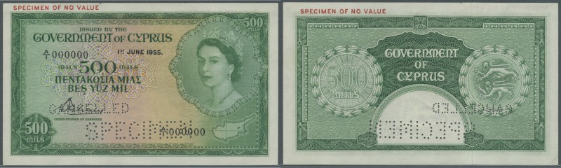 Cyprus: 500 Mil 1955 SPECIMEN, P.34as with a tiny dint at upper right corner, ot...