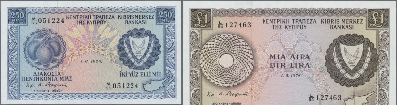 Cyprus: set of 2 notes containing 250 Mils 1976 and 1 Pound 1978 P. 41c, 43c, bo...