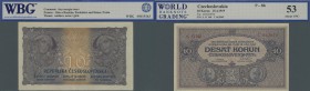 Czechoslovakia: 10 Korun 1919 P. 8b, graded by World Banknote Grading as 53 aUNC.