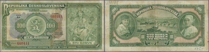 Czechoslovakia: 100 Korun 1920, P.17, lightly stained paper with several folds, ...