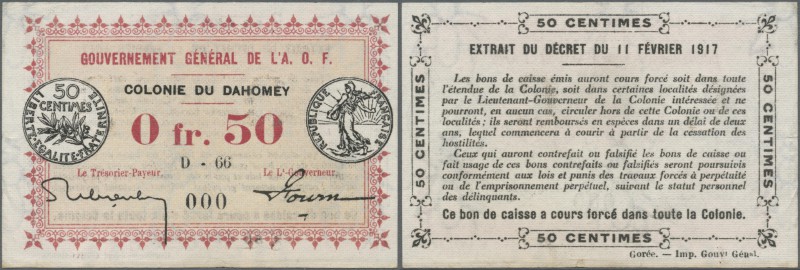 Dahomey: 50 Centimes 1917 wiht zero serial number Specimen P. 1as in condition: ...
