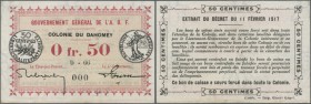 Dahomey: 50 Centimes 1917 wiht zero serial number Specimen P. 1as in condition: aUNC.