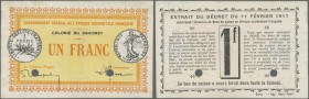 Dahomey: 1 Franc 1917 Proof Print without serial number and 2 bank cancellation holes in condition: UNC.