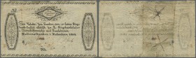 Denmark: 1 Rigsbankdaler 1819 Nationalbanken i Kiøbenhavn, P.A53, very rare note in well worn condition, some small holes at lower center, taped on ba...