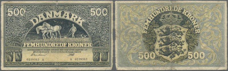 Denmark: 500 Kroner 1939, P.34a, small border tears at upper and lower margin, s...
