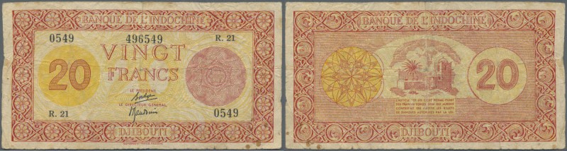 Djibouti: 20 Francs ND(1945) P. 15, Palestine Print, several folds and creases i...