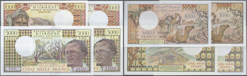 Djibouti: set of 4 notes cotaining 2x 1000 Francs and 2x 5000 Francs ND P. 37, 3...