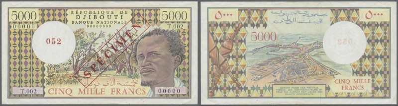 Djibouti: 5000 Francs ND Specimen P. 38bs with zero serial numbers and specimen ...