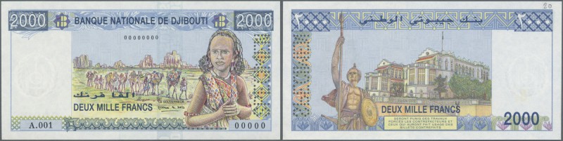 Djibouti: 2000 Francs ND Specimen P. 40s, with specimen perforation and zero ser...