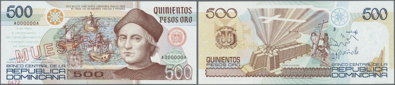 Dominican Republic: 500 Pesos 1992 Specimen P. 140b, zero serial numbers, MUESTR...