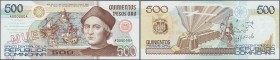 Dominican Republic: 500 Pesos 1992 Specimen P. 140b, zero serial numbers, MUESTRA overprint, condition: UNC.