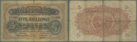 East Africa: 5 Shillings 1933 portrait KGV P. 20, in used conditoin with 3 strong vertical and one horizontal fold, a 1cm border tear at upper center,...