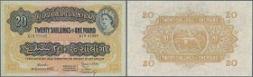 East Africa: 20 Shillings = 1 Pound 1955 QEII portrait P. 35, unfolded, condition: aUNC.