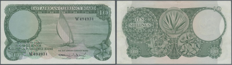 East Africa: 10 Shillings 1964 P. 46a, light center bend, light corner fold, pre...