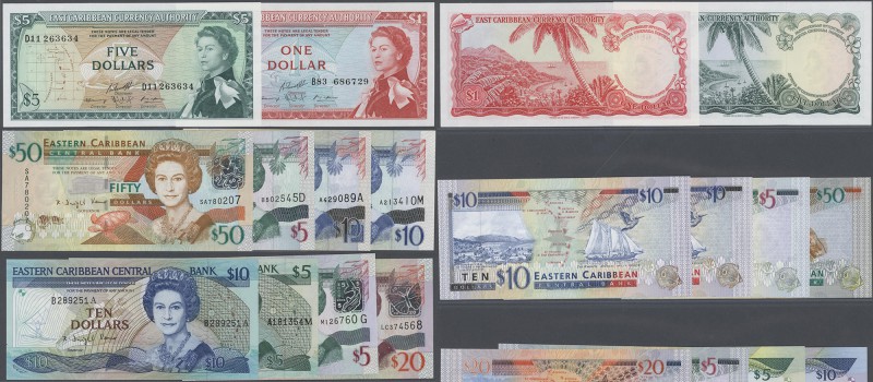 East Caribbean States: nice lot of 33 banknotes from East Caribbean States conta...