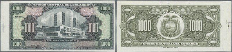Ecuador: Banco Central del Ecuador 1000 Sucres 1969-73 proof, without signatures...