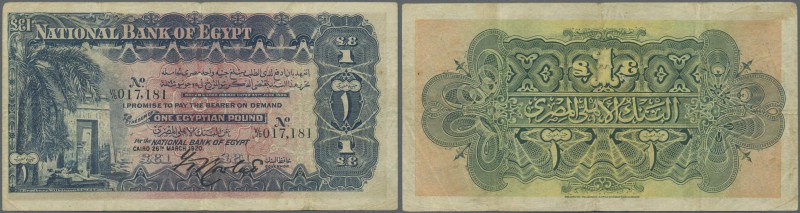 Egypt: National Bank of Egypt 1 Pound 1920, P.12, extraordinary rare and in good...