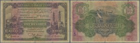 Egypt: National Bank of Egypt 100 Pounds December 15th 1944 with signature: Nixon, P.17d in used condition with several folds, small border tears and ...