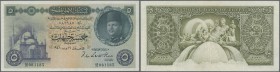 Egypt: 5 Pounds 1948 P. 25, 2 very tiny pinholes, one hard to see center fold, condition: XF+.