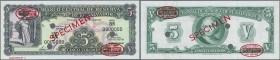 El Salvador: Banco Central de Reserva de El Salvador 5 Colones 1962 SPECIMEN, P.102as with two oval stamps ”Specimen-no value De La Rue Ltd” at upper ...