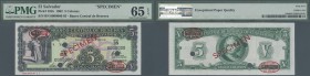 El Salvador: Banco Central de Reserva de El Salvador 5 Colones 1962 SPECIMEN, P.102s, PMG graded 65 Gem Uncirculated EPQ