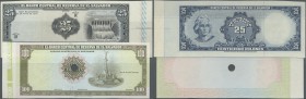 El Salvador: set of 2 proof notes 25 Colones 1970 and 100 Colones ND (uniface print) P. 113p, 132p with large borders, both in condiiton: UNC. (2 pcs)