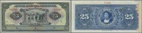 El Salvador: 25 Colones 1922 Specimen P. S113 with two red ”Specimen” overprints at left and right, three cancellation holes and zero serial numbers. ...