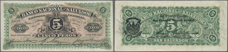El Salvador: Banco Nacional del Salvador 5 Pesos 1913, P.S162c, some soft vertic...