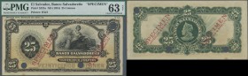El Salvador: Banco Salvadoreño 25 Pesos ND(1924) SPECIMEN, P.S225s with punch hole cancellation and two times red overprint ”Specimen - Waterlow & Son...