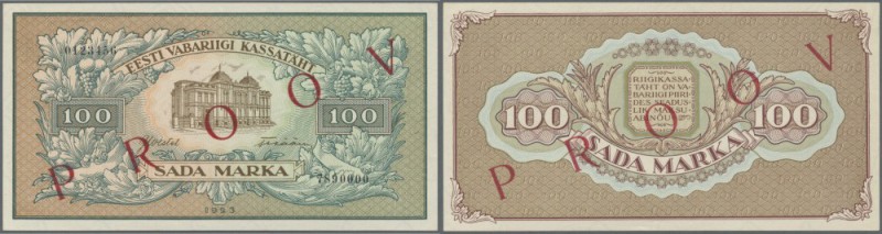 Estonia: 100 Marka 1923 Specimen Proofs P. 23sp, front and back seperatly printe...