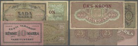 Estonia: set with 4 Banknotes series 1922/23 with 10, 25, 100 Marka and 1 Kroon ovpt. on 100 Marka (P:53, 54, 58, 61). 10 Marka in about uncirculated,...