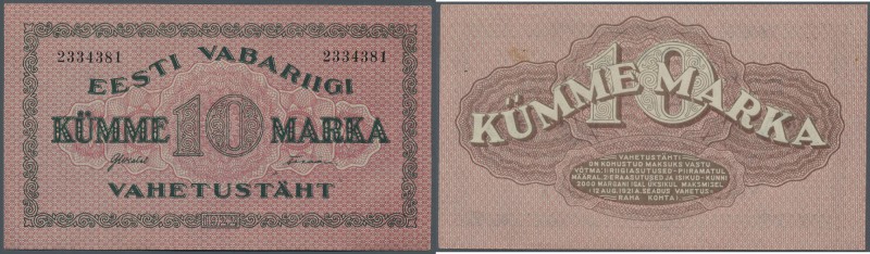 Estonia: 10 Marka 1922 P. 53a, without serial prefix, unfolded, only light handl...