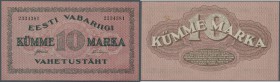 Estonia: 10 Marka 1922 P. 53a, without serial prefix, unfolded, only light handling in paper, crisp, condition: XF+ to aUNC.