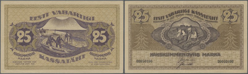 Estonia: 25 Marka 1919 P. 47, center and horizontal folds, no holes or tears, st...
