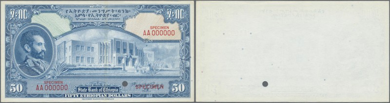 Ethiopia: 50 Dollars ND(1945) with signature: Rozell, color trial Specimen intag...