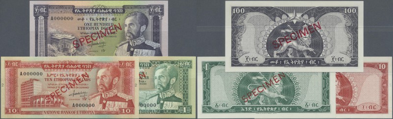 Ethiopia: set of 3 Specimen notes containing 1, 10 and 100 Dollars ND(1966) Spec...