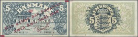 Faeroe Islands: 5 Kroner 1940 overprint on 1939 issue of Denmark P. 1b, light center fold, still crisp paper, condition: XF.
