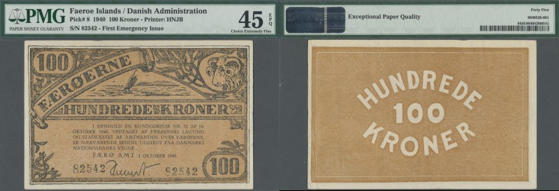 Faeroe Islands: Highly Rare note of 100 Kroner 1940 P. 8, PMG graded 45 Choice E...
