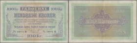 Faeroe Islands: 100 Kroner 1940 P. 12a, rare note, used with light folds, no holes or tears, no repairs, crisp paper, condition: VF+.