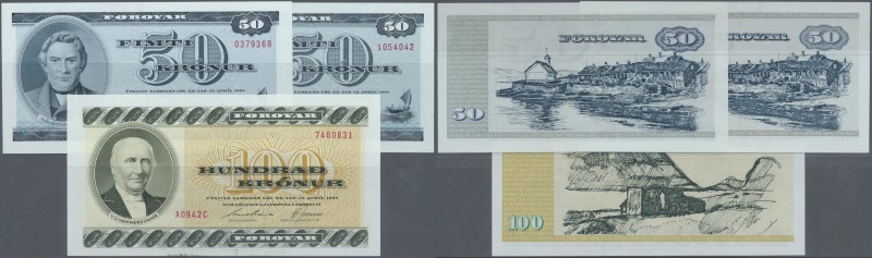 Faeroe Islands: set of 3 notes containing 50 Kronur 1987 P. 20c (UNC), 50 Kronur...