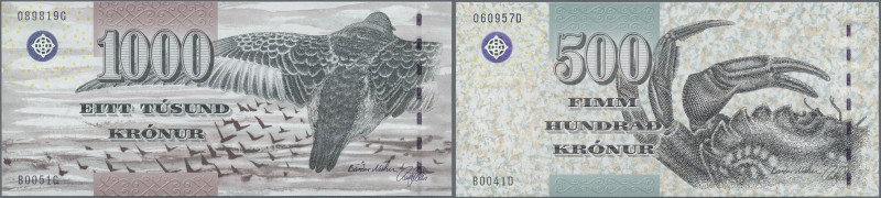 Faeroe Islands: set of 2 notes 500 and 1000 Kronur ND P. 27, 28, both in conditi...