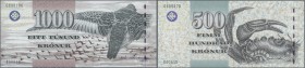 Faeroe Islands: set of 2 notes 500 and 1000 Kronur ND P. 27, 28, both in condition: UNC. (2 pcs)