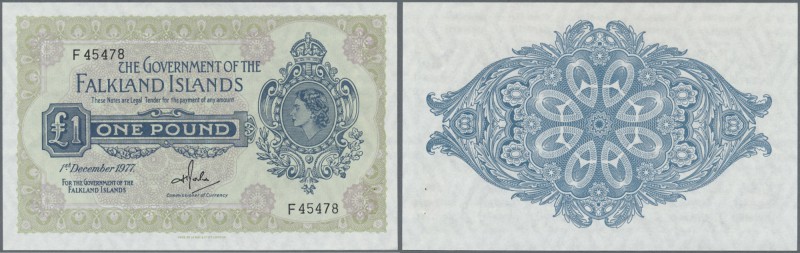 Falkland Islands: 1 Pound 1977 P. 8c, portrait QEII, dints at right, 2 pinholes,...