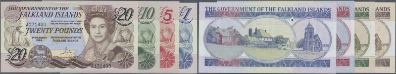 Falkland Islands: set of 4 notes 1, 5, 10 and 20 Pounds 1983/84/86 P. 12-15, all...