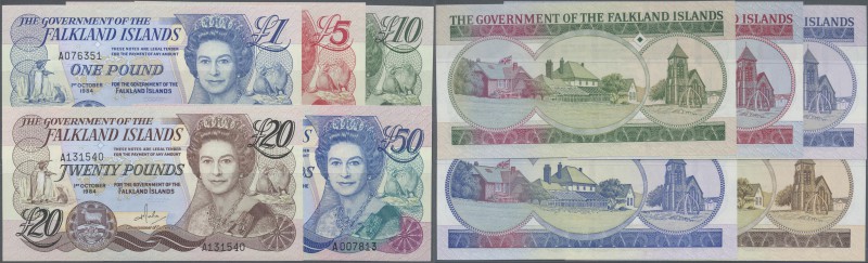 Falkland Islands: set of 5 notes containing 1, 5, 10, 20 and 50 Pounds 1983,84,8...