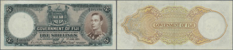 Fiji: 5 Shillings 1951 P. 37k, light folds in paper, pressed, still strongness i...